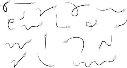 A collection of 16 abstract black line art pieces on a white background
