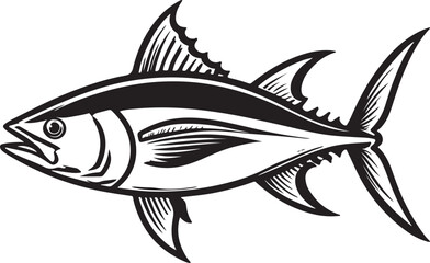 Obraz premium Stylized black and white illustration of a tuna or game fish swimming