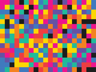 Multicolored pixelated pattern with black accents on