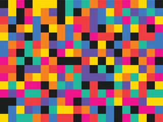 Bright multicolored pixelated design with black accents and