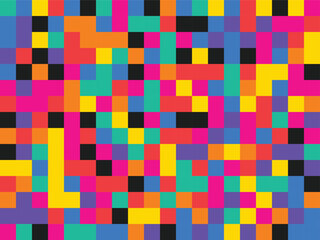 Multicolored pixel mosaic with black details on