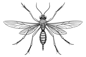 Mosquito Line Drawing Vector – Detailed Insect Outline Illustration for Science and Education
