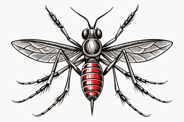Mosquito Line Drawing Vector – Detailed Insect Outline Illustration for Science and Education