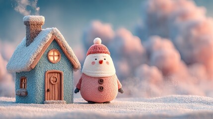 christmas decoration with snowman and house