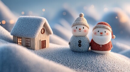 cute christmas house with snowman