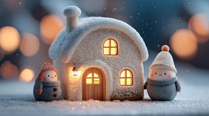 cute christmas house with snowman