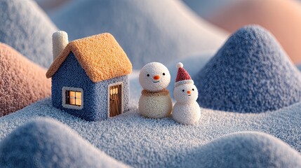 cute christmas house with snowman