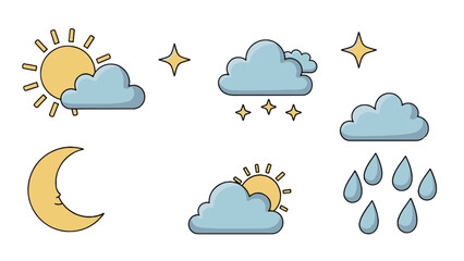 Obraz premium Weather Forecast Doodle Icons Set