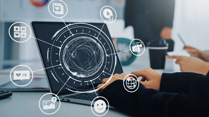 Concept of social media revolutionizes digital communication. This platform enables global...