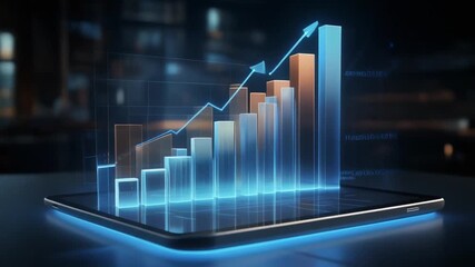 Futuristic Digital Bar Chart Displayed on Tablet. - Powered by Adobe