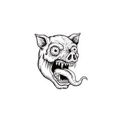angry pig black and white hand drawing