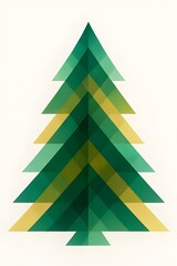 Obraz premium Abstract Christmas tree made of translucent geometric chevrons in emerald and gold on white background