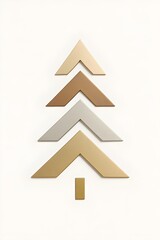 Fototapeta premium Minimalist Christmas tree built from stacked metallic chevron layers on clean white background
