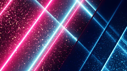 Vibrant neon lines and particles on dark background with sparkling effect