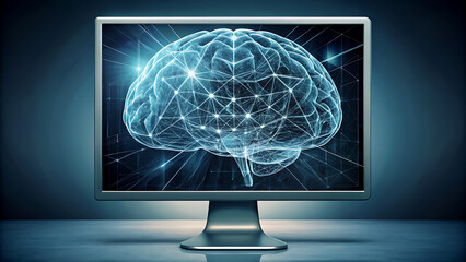 Digital brain on computer screen representing artificial intelligence and technology