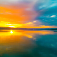 Obraz premium Vibrant sunset over calm lake waters