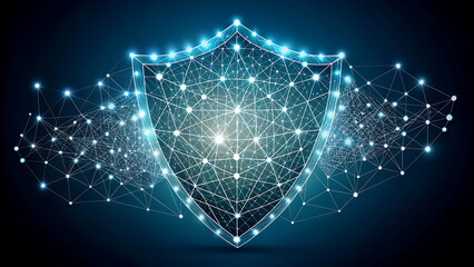 Cybersecurity concept with digital shield protecting a global network connection