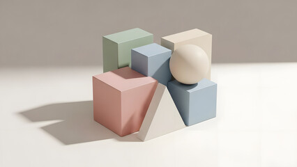 3D Rendered Still Life Composition with Pastel Geometric Cubes