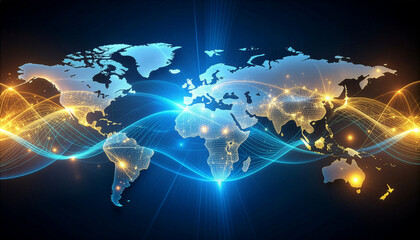 Global Connectivity, Technology Wave, Digital World Map, Graphic Design, Modern Environment, Abstract Viewpoint