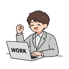 Excited Young Man Working on Laptop