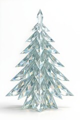 Obraz premium Abstract Christmas tree made of translucent crystal shards in arrow-like layers with jewel elegance on white background
