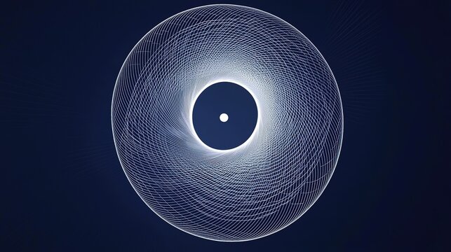 White Wireframe Spiral on Dark Blue Background - Futuristic Tech Element