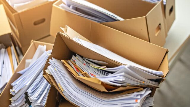 Clutter paperwork office desk massy chaos stress business deadline stack pile document burnout overwhelmed untidy load crowded office desk scene massy pile of paperwork creates chaos and stress