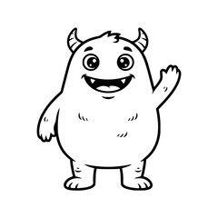 Fototapeta premium Cute little monster mascot icon waving, friendly and cheerful character concept.