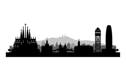 Iconic Barcelona city skyline silhouette, showcasing famous landmarks in Spain's vibrant capital, a travel destination