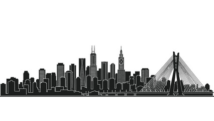 Modern Buenos Aires city skyline silhouette landmarks and a striking cable-stayed bridge, ideal for contemporary design projects and travel concepts