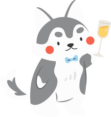 Cute Husky Dog with Drink Character Illustration © Kastengelwenak
