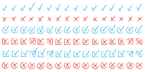 Check mark icons set. Black brush stroke check mark, tick symbols, checklist signs. Grunge brush stroke signs. Grunge checkmark design. Dirty grunge stroke checkmark sign vector illustration. © Hike studio 333