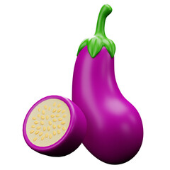 3D Stylized Eggplant with Cute Cartoon Face, Vegetable Farm and Nature Healthy Food theme design element