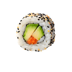 Avocado sushi roll isolated on transparent background