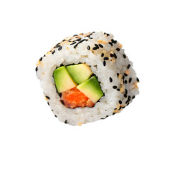Avocado sushi roll isolated on transparent background