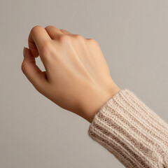 포근한 니트 소매와 손의 미니멀 클로즈업