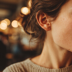 자연광 아래 귀와 피부의 미니멀 클로즈업