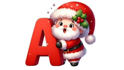Fototapeta premium Christmas Santa Alphabet Clipart, Festive Letter. Cute Santa Claus Holding Letter A – Christmas Alphabet Illustration