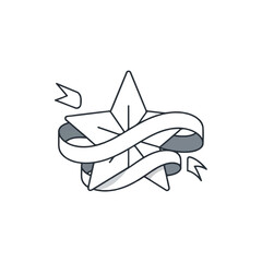 Black and White Star Ribbon Illustration.