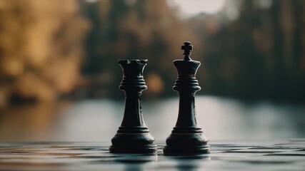Chess pieces on board strategy planning and decision making - Powered by Adobe