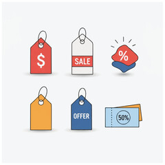 Collection of Price Tags and Discount Symbols.