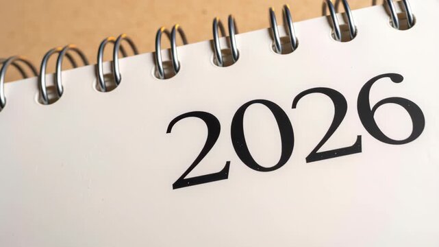 2026 calendar planner schedule agenda business time organization date diary book management strategy goal elegant spiral bound page showing year numbers planning concept productivity minimalist