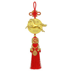 Golden Horse Charm with Red Tassel for Good Fortune.