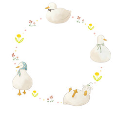 水彩風のアヒルたちのかわいいフレームイラスト