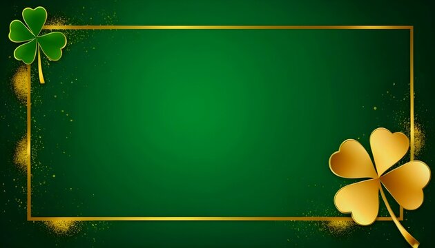 Card template with empty space for St. Patrick's Day with green four and clover on green background, with gold splashes for party invitation design , created with generative ai