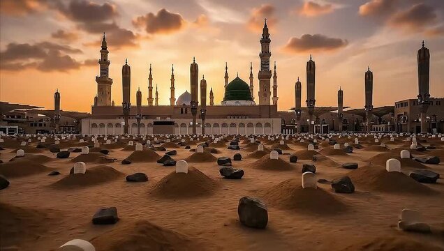 Al-Baqi Cemetery (Jannat al-Baqi) with View of Prophet's Mosque in Medina
