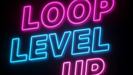 Neon Loop Level Up Text Animation with Pink and Blue Glow - Powered by Adobe