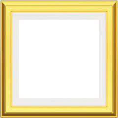 Modern Square gold picture frame isolated on white background. Realistic Photo golden frames mockup. Classic Borders set for painting, photo gallery. 3d png illustration.