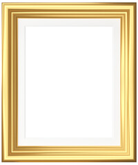 Golden modern frame isolated on white background. Realistic rectangle frames mockup. Classic Photo wooden frame. Gold borders set for painting, poster, photo gallery. 3d png illustration.