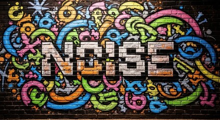 Obraz premium Vibrant urban artwork featuring stylized text rendered on a dark brick wall background